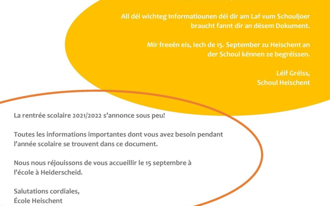 Rentrée scolaire 2021/2022