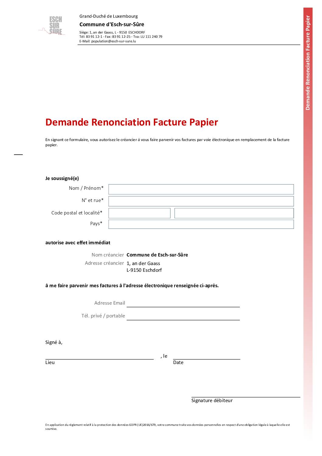 Formulaire - Demande Renonciation Papier