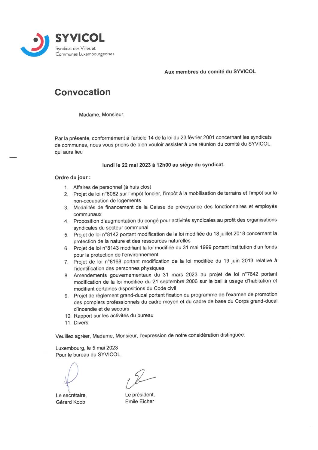 2023.05.10_Convocation comité SYVICOL - Réunion du 22.05.2023