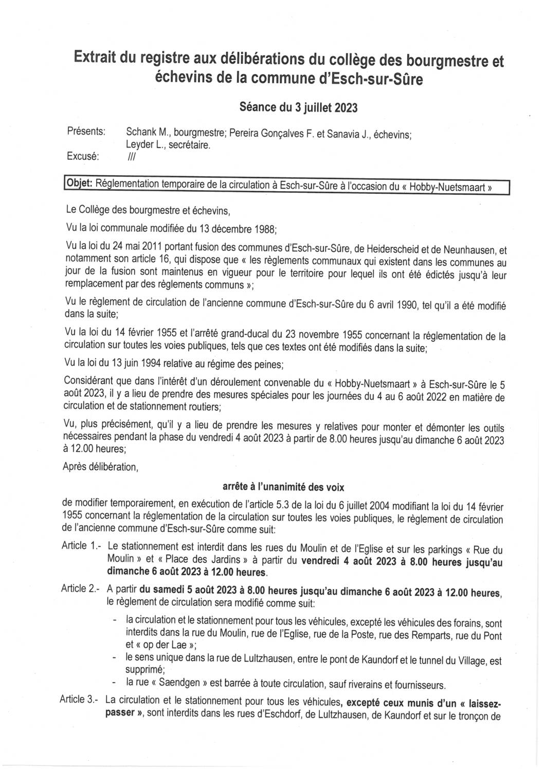 2023.07.05_Règlement temporaire de circulation à Esch-sur-Sûre à l'occasion du Hobby-Nuetsmaart