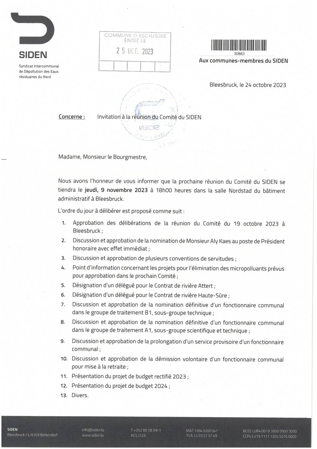 2023.10.27_Convocation comité SIDEN - Réunion du 9.11.2023