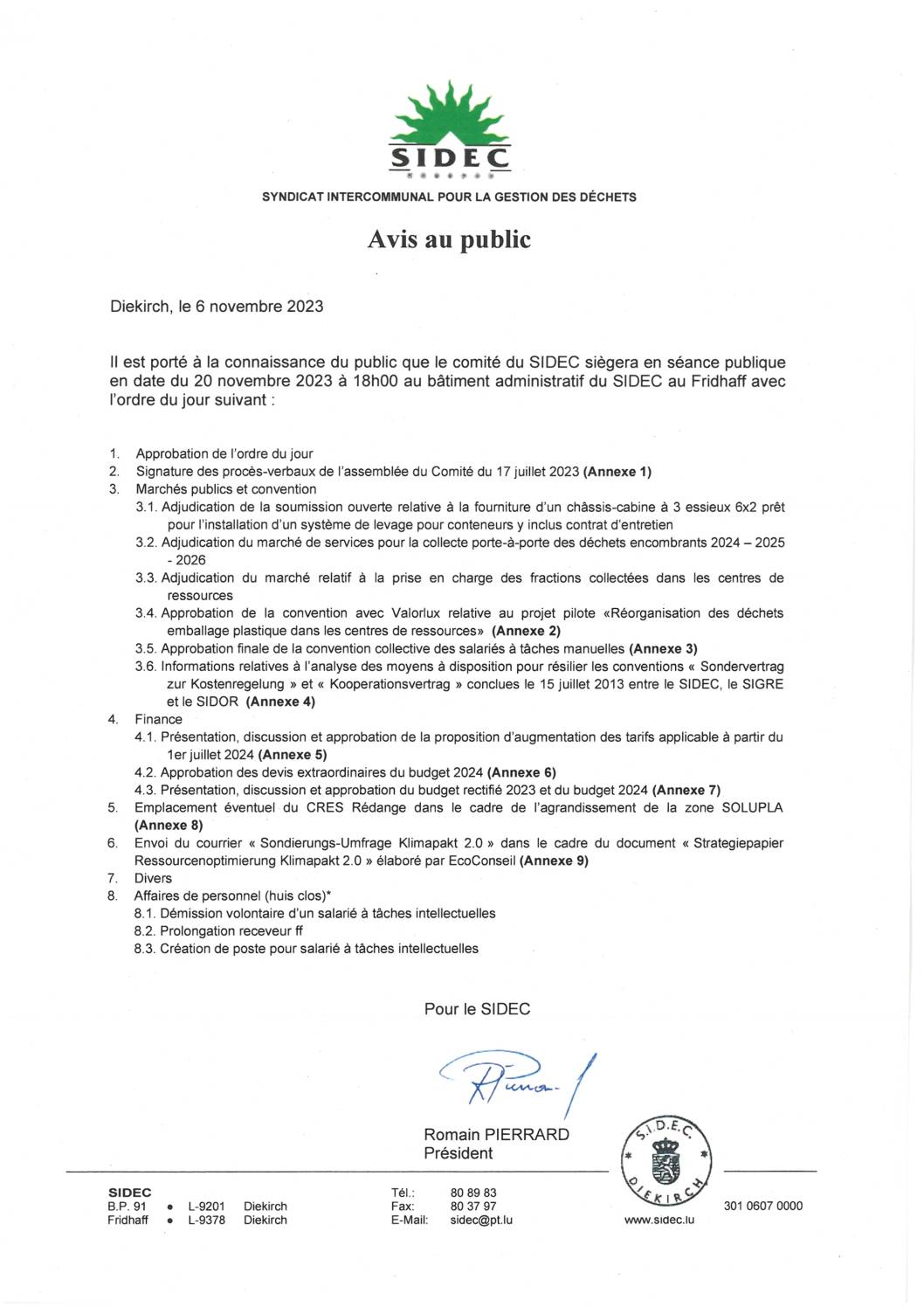 2023.11.08_Convocation comité SIDEC - Réunion du 20.11.2023