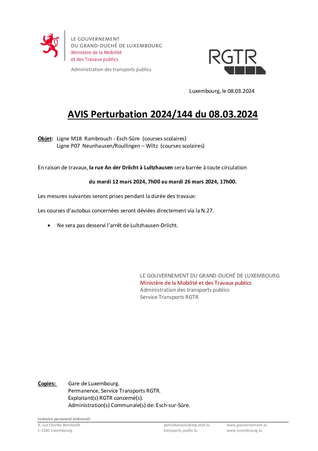 Perturbation 2024/144 - Lignes M18 & P07 (Période du 12.03.2024 au 26.03.2024)