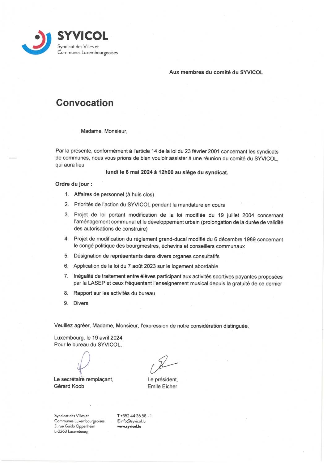 2024.04.23_Convocation comité SYVICOL - Réunion du 06.05.2024