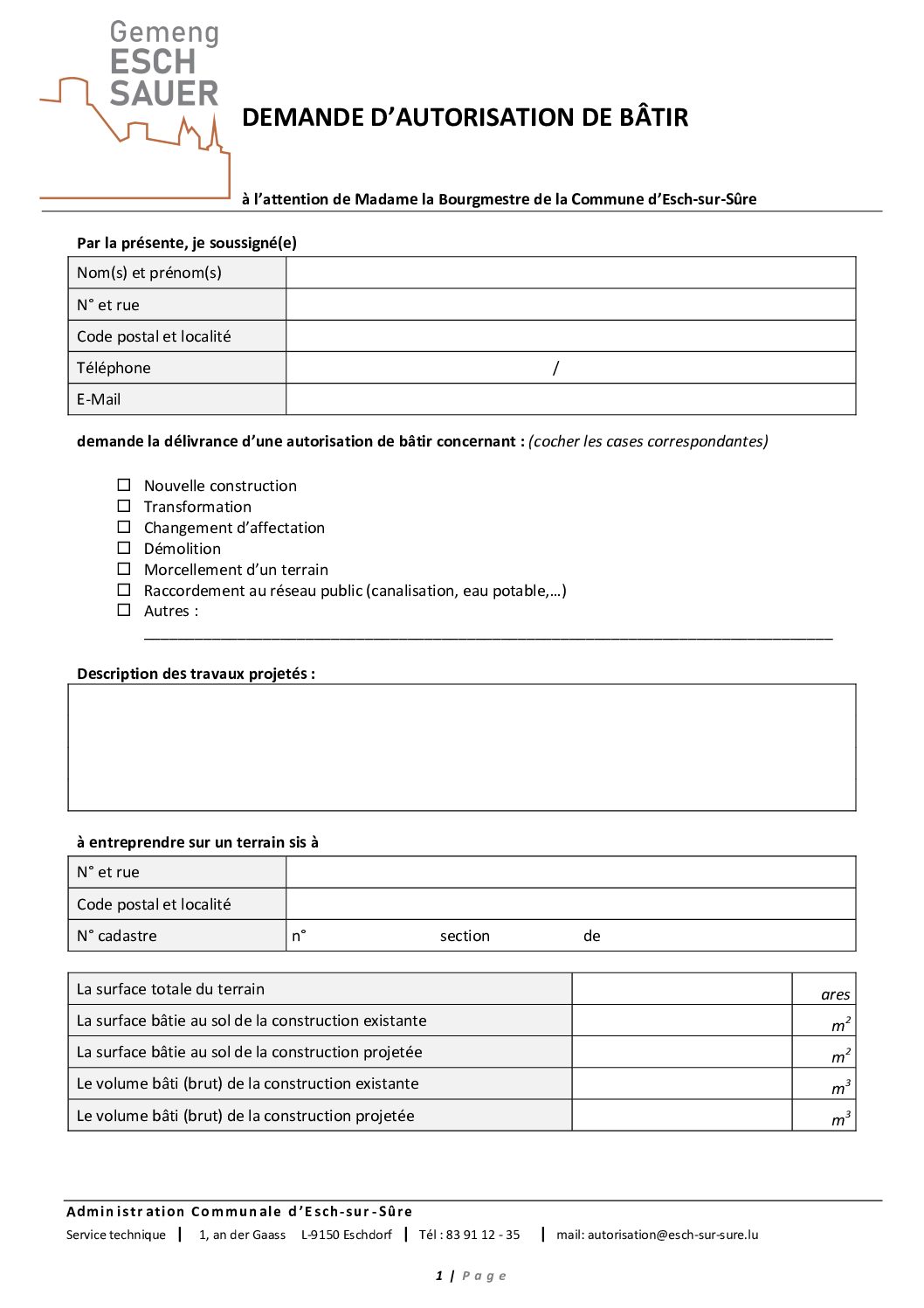 Demande d'autorisation de bâtir