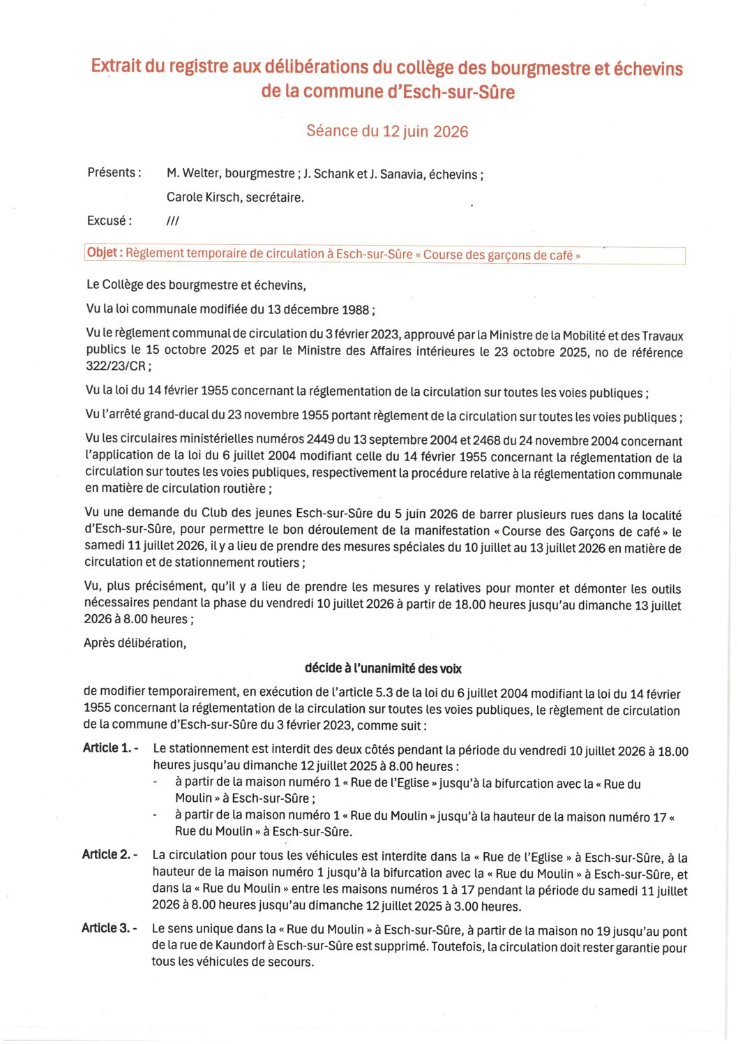 2026.06.12_Règlement temporaire de circulation à Esch-sur-Sûre (Course des garçons de café) du 10.07. au 13.07.2026