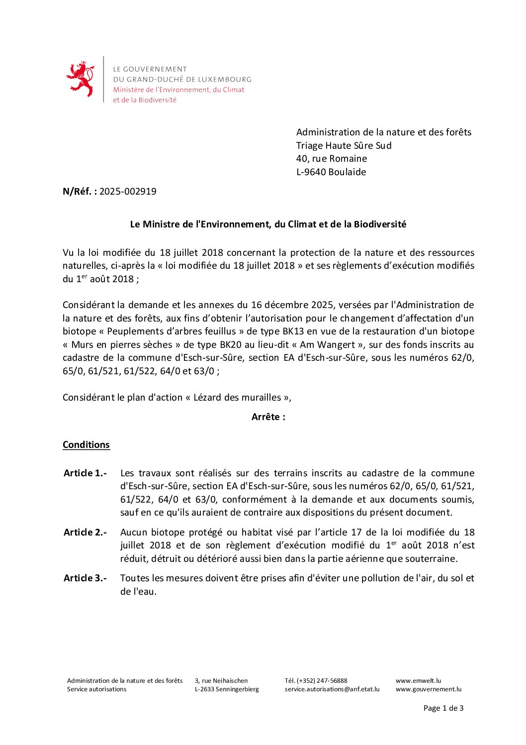 2026.06.24_Autorisation pour le changement d'affectation d'un biotope (peuplements d'arbres sèches) au lieu-dit Am Wangert, section EA d'Esch-sur-Sûre