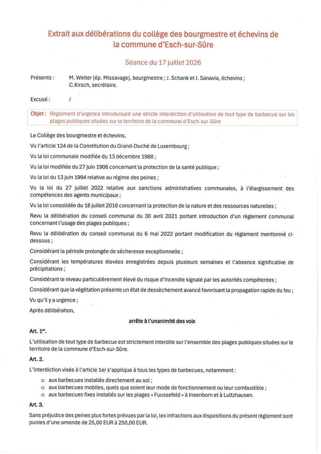 2026.07.17_Règlement d'urgence introduisant une stricte interdiction d'utilisation de tout type de barbecue sur les plages publiques situées sur le territoire de la commune d'Eschs-sur-Sûre