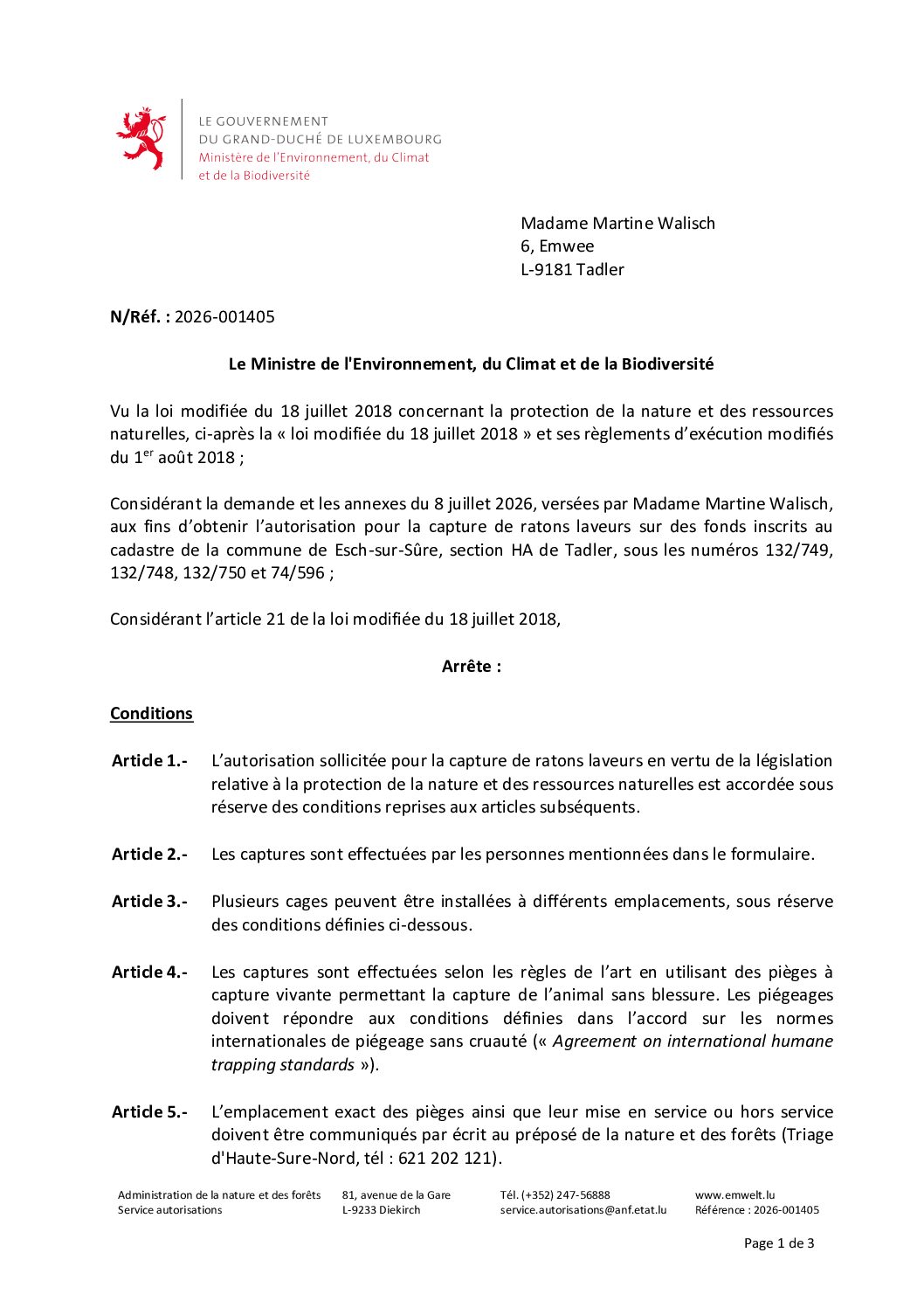 2026.08.12_Autorisation pour la capture de ratons laveurs (section HA de Tadler)
