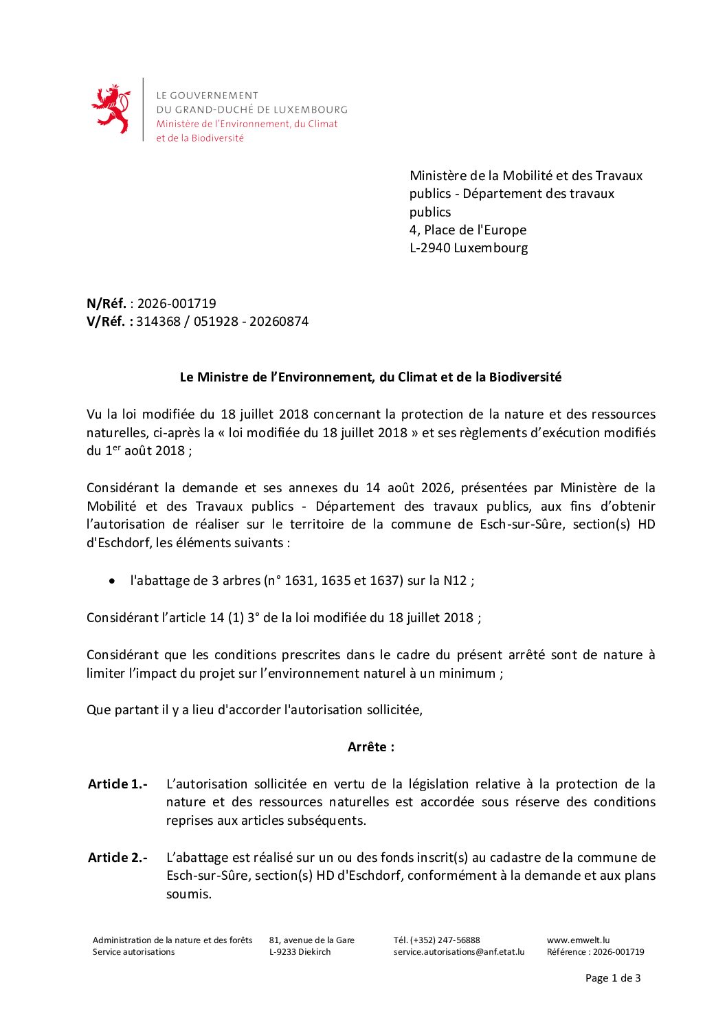 2026.09.18_Autorisation pour l'abattage de 3 arbres (n°1631, 1635 et 1637) sur la N12
