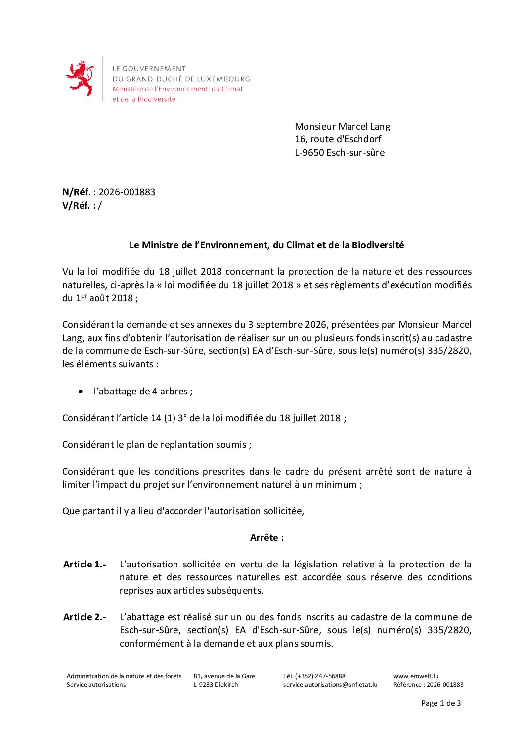 2026.09.23_Autorisation pour l'abattage de 4 arbres
