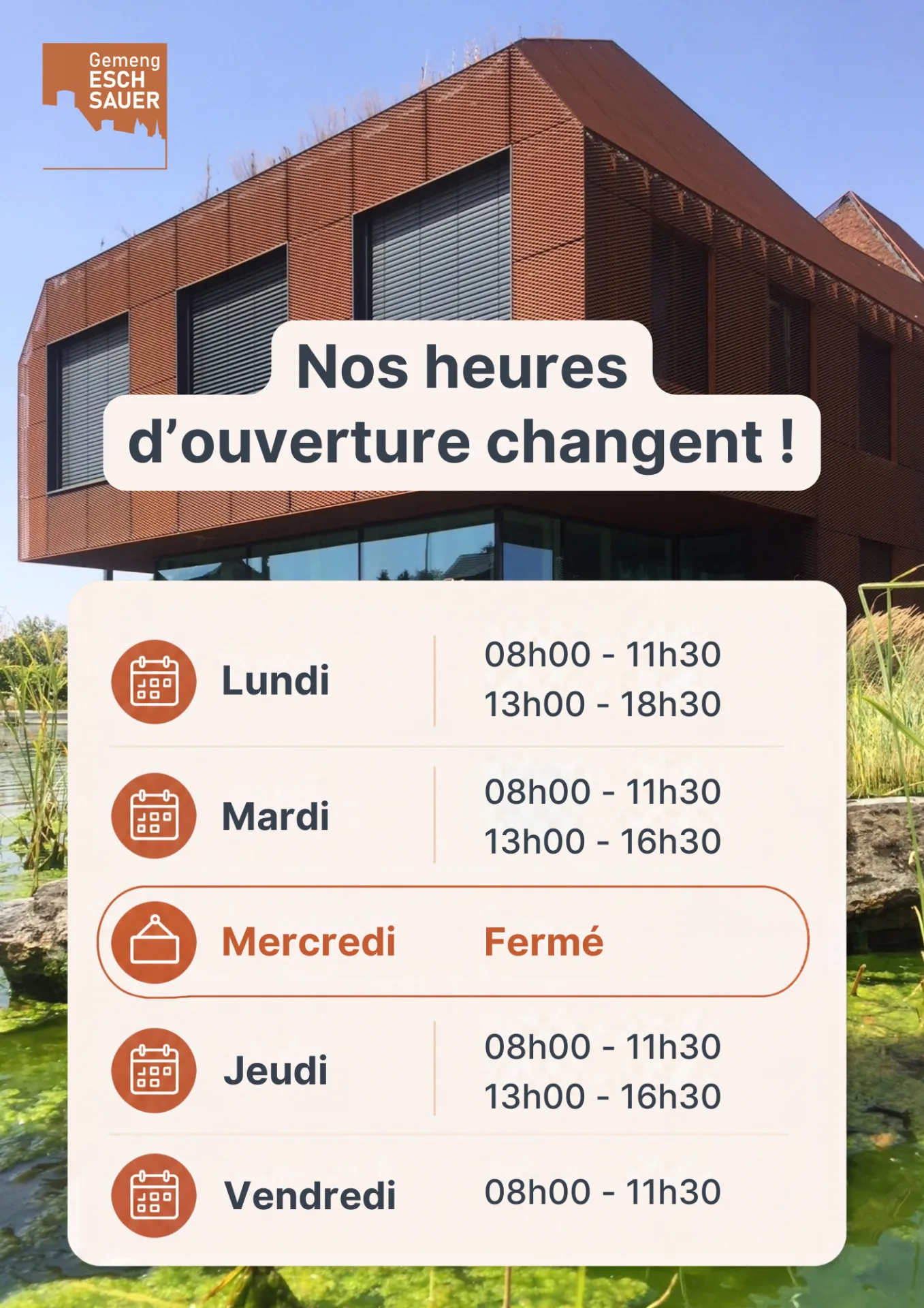 Adaptation horaires d'ouverture
