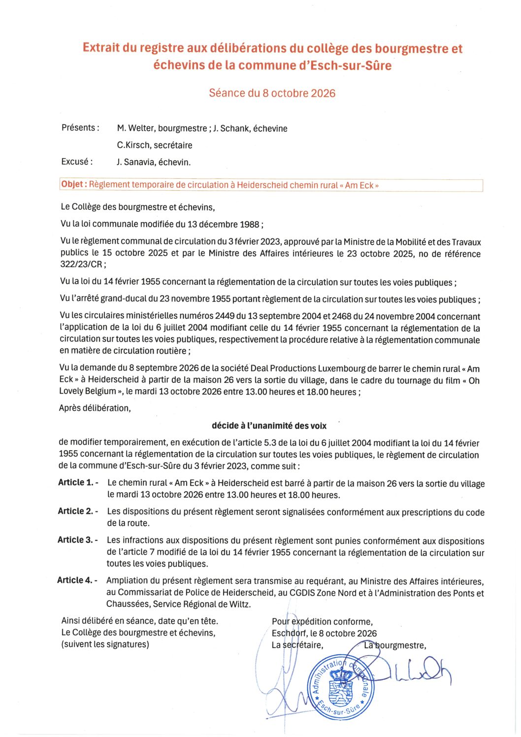 2026.10.09_Règlement temporaire de circulation à Heiderscheid (am Eck) en date du 13.10.2026 entre 13.00 et 18.00 heures