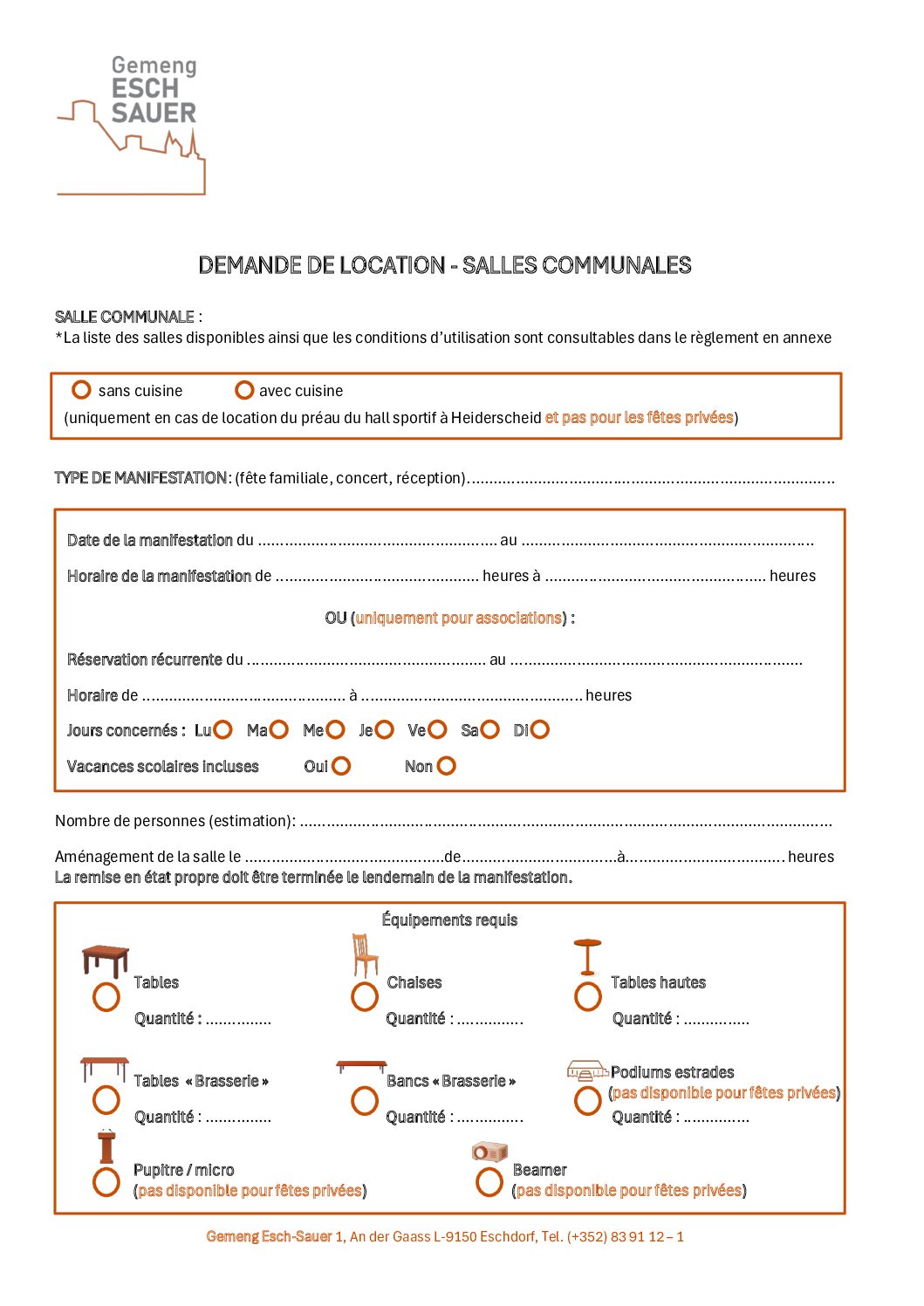 Formulaire de réservation salle - Site Web